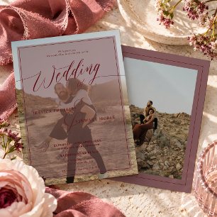 Modern Plum Burgundy Script 2 Photo Wedding Invitation