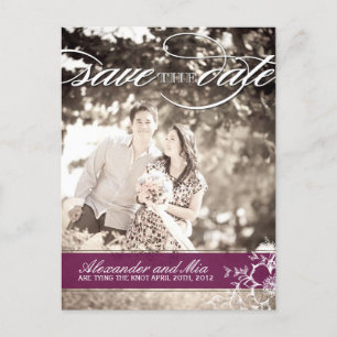 Modern Plum Floral Save the Date Announcement Postcard
