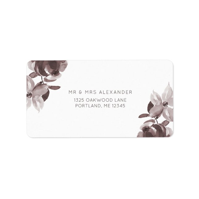 Modern Plum Floral Wedding Return Label (Front)
