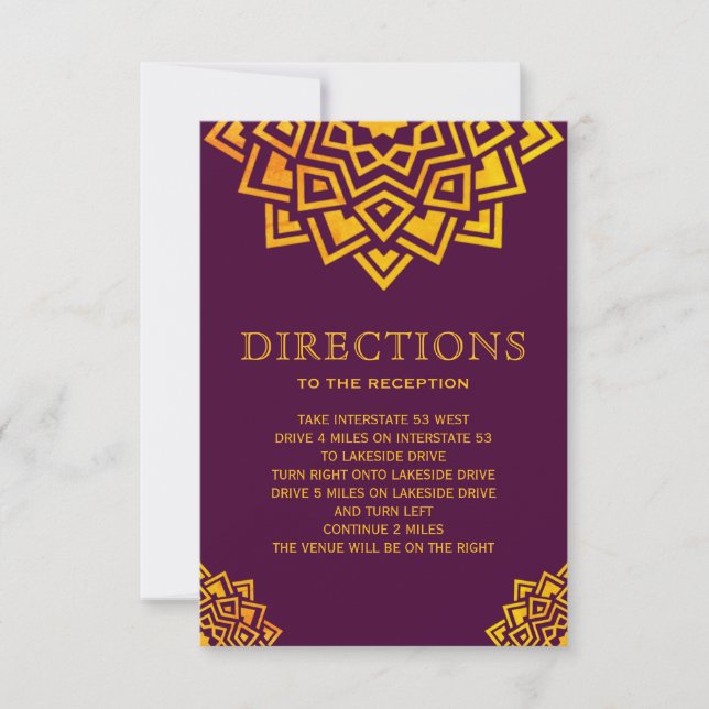 Modern Plum Gold Mandala Indian Directions Invitation (Front)