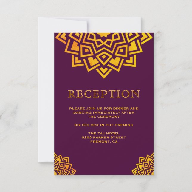 Modern Plum Gold Mandala Indian Reception Invitation (Front)