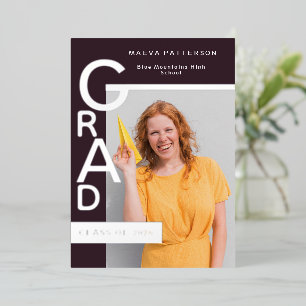 Modern Plum Graduation Announcement Silver Foil