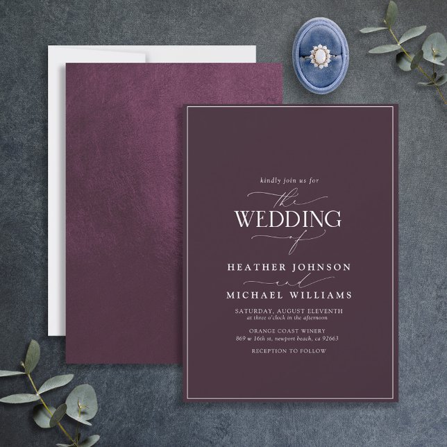 Modern Plum Purple Calligraphy Wedding Invitation (Creator Uploaded)