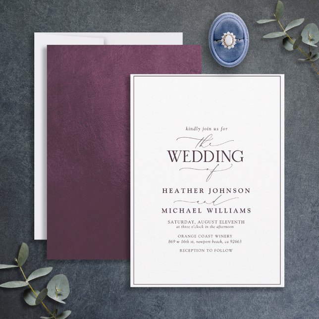 Modern Plum Purple Calligraphy Wedding  Invitation (Creator Uploaded)