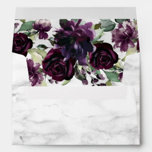 Modern Plum Purple Geometric Marble Floral Wedding Envelope