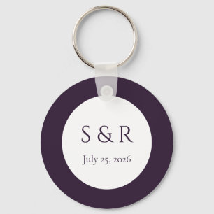 Modern Plum Purple Minimal Monogram Wedding Favour Key Ring