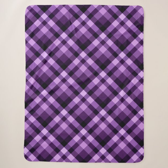 Modern Plum Purple Plaid Large Sherpa Blanket (Front)