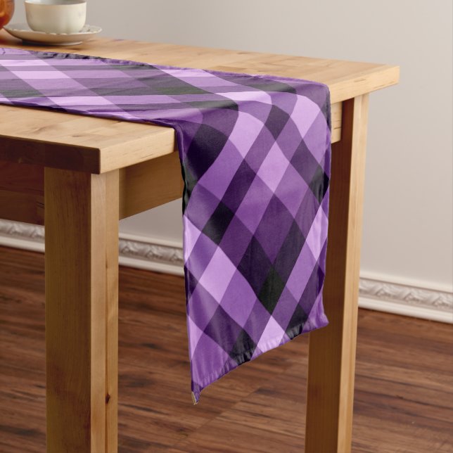 Modern Plum Purple Plaid Large Table Runner (In Situ)