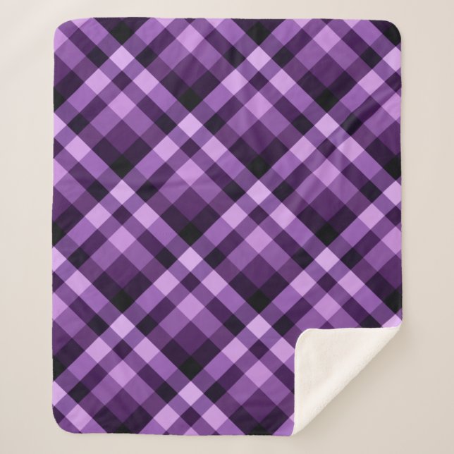 Modern Plum Purple Plaid Medium Sherpa Blanket (Front)