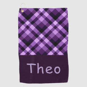Modern Plum Purple Plaid Monogram Golf Towel