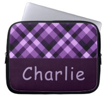 Modern Plum Purple Plaid Monogram Laptop Sleeve