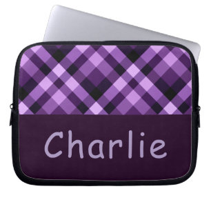 Modern Plum Purple Plaid Monogram Laptop Sleeve