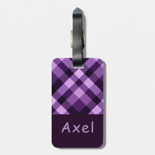 Modern Plum Purple Plaid Monogram Luggage Tag