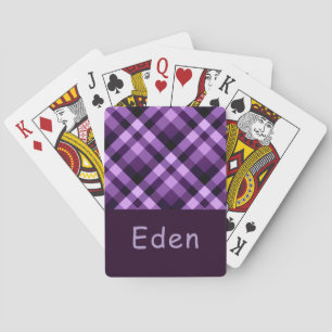 Modern Plum Purple Plaid Monogram Playing Cards