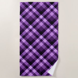 Modern Plum Purple Plaid Pattern Beach Towel