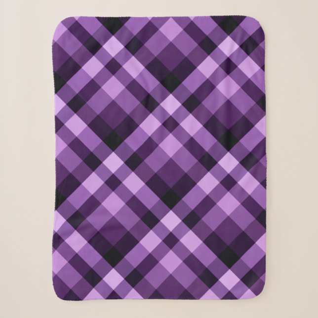 Modern Plum Purple Plaid Small Sherpa Blanket (Front)