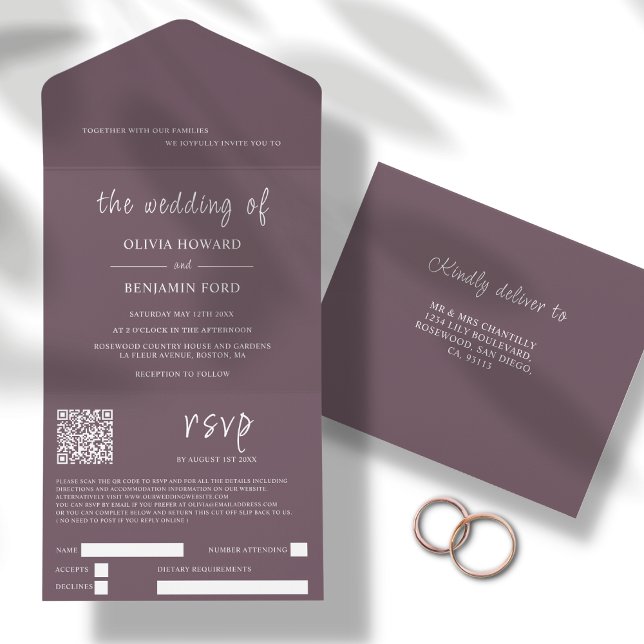 Modern Plum Purple QR Code All In One Invitation (Creator Uploaded)
