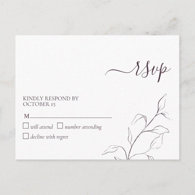 Modern Plum Purple Script Botanical No Menu RSVP (Front)