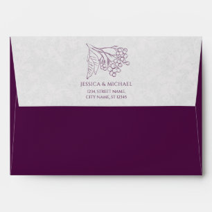 Modern Plum Silver Grey Botanical Elegant Wedding Envelope