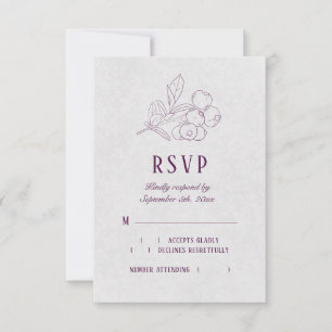Modern Plum Silver Grey Botanical Elegant Wedding RSVP Card