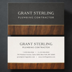 Modern Plumbing Contractor Wood Professional Business Card