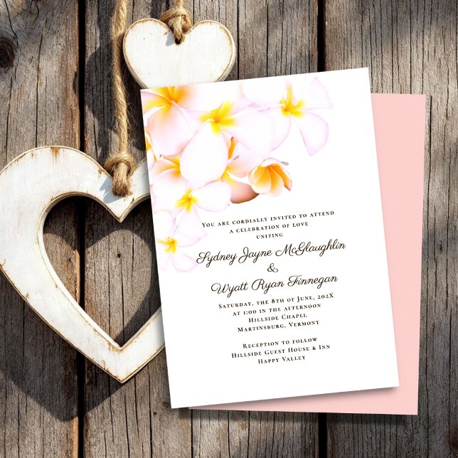 Modern Plumeria Hawaiian Flowers White Wedding Invitation (Creator Uploaded)
