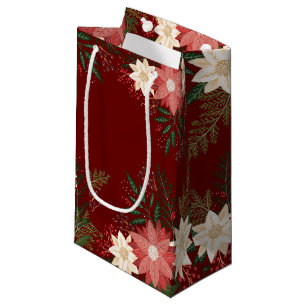 Modern Poinsettia Christmas Maroon Painted Party Small Gift Bag