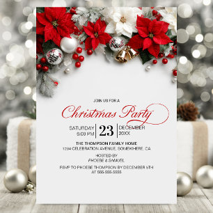 Modern Poinsettia Christmas Party Invitation