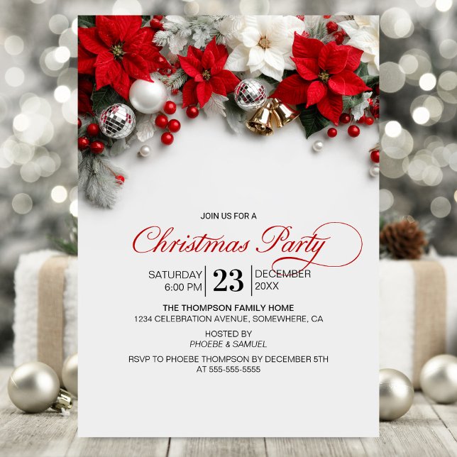 Modern Poinsettia Christmas Party Invitation (Creator Uploaded)
