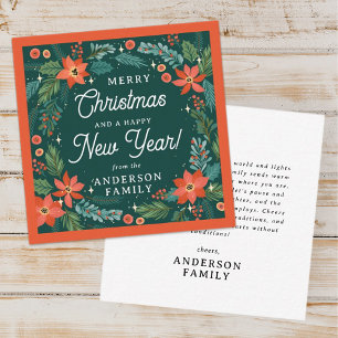 Modern Poinsettia Floral Foliage Merry Christmas Card