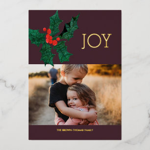 Modern Poinsettia Foil Christmas Photo Card