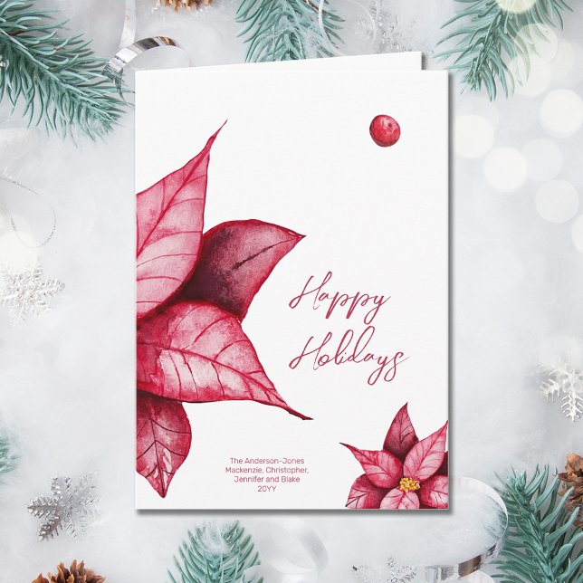 Modern Poinsettia Folded Christmas Holiday Card (Front)