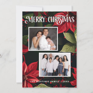 Modern Poinsettia Merry Christmas Photo Holiday Card