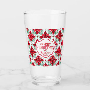 Modern Poinsettia pattern christmas white bg Glass