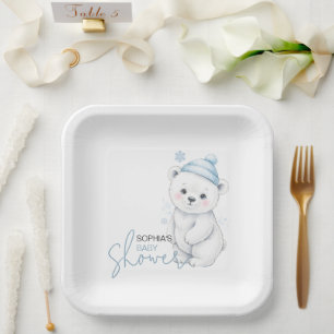 Modern Polar Bear Winter Baby Shower Paper Plate