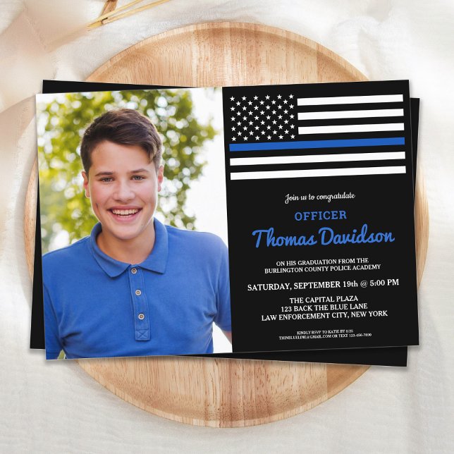 Modern Police Officer Custom Photo Graduation Invi Invitation (Creator Uploaded)