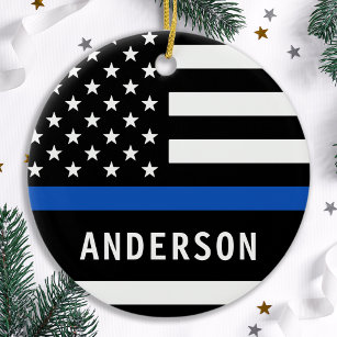 Modern Police Officer Personalised Thin Blue Line Ceramic Tree Decoration