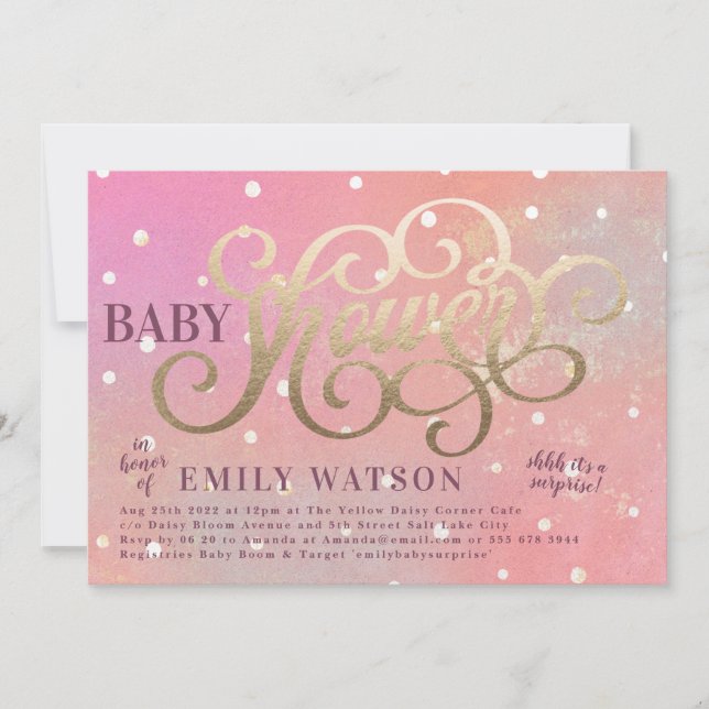 Modern Polk Dot Surprise Boy Gold Foil Baby Shower Invitation (Front)