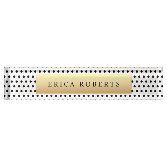 Modern Polka Dot Classy Gold Label Elegant Nameplate (Front)