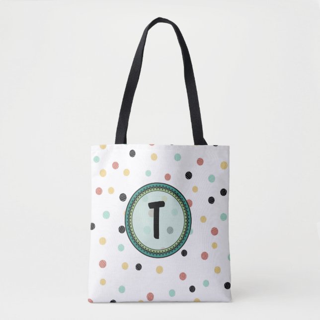 Modern Polka-Dot Monogram Design Tote Bag (Front)