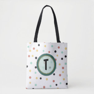 Modern Polka-Dot Monogram Design Tote Bag