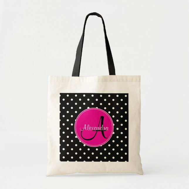 Modern polka dot monogram initial name pattern tote bag (Front)