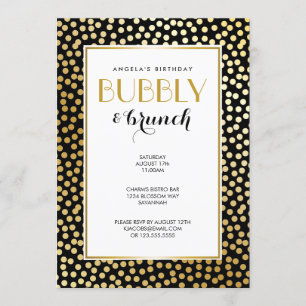 Modern Polka Dot Pattern Black and Gold Invitation