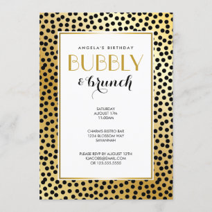 Modern Polka Dot Pattern Black and Gold Invitation