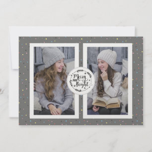 Modern, Polka Dot Two Photo Christmas Card Grey