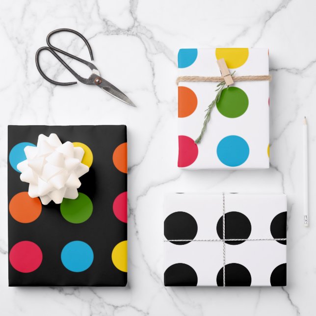Modern Polka Dot Wrapping Paper Sheet (Front)