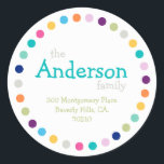 Modern Polka Dots Address Label Sticker<br><div class="desc">This modern round polka dots address label sticker is perfect for Christmas cards or every day occasions. Bright colors make a joyful impression and are sure to put a smile on the recipients face.</div>