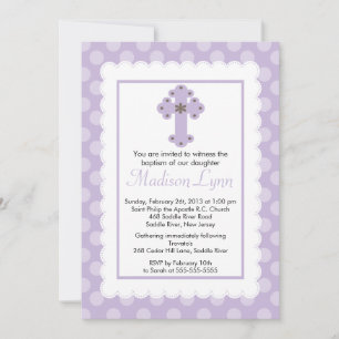 Modern Polka Dots Baby Girl Baptism Christening Invitation