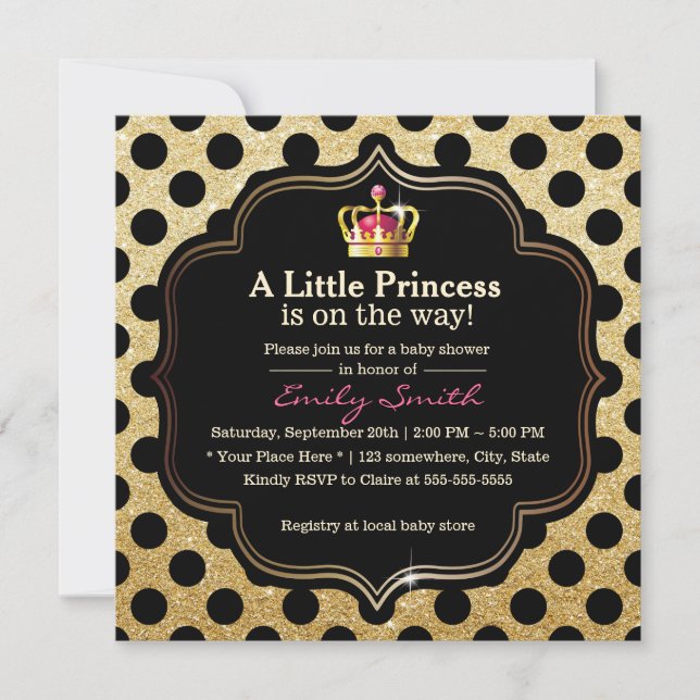 Modern Polka Dots Little Princess Girl Baby Shower Invitation (Front)