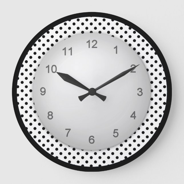 Modern Polkadot Black and White Large Clock (Front)